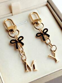 Black Bow Tie Letter Keychain Pendant, Letter Bow Tie Keychain, A-Z Letter Bag Charm, Personalized Letter Keychain, Suitable For Bags, Backpacks, Wallets, Earphone Cases, Car Keys, Graduation Season, Back To School Season, Wedding Season, Holiday Gifts, Birthday Gifts, Valentine's Day Gifts, Mother's Day Gifts And Other Small Gifts - Multicolor - View 6
