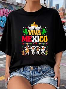 Vivaéxico Día de la Independencia Mexicana Maracas Guitarra Camiseta Mexicana 2026 nuevas camisetas impresas para mujeres, estilos populares, camisetas de primavera para mujeres, camisetas de invierno, camisetas de para mujeresás vendidas - Negro - Ver 1