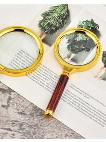 10倍手持放大镜，60毫米/70毫米/80毫米/90毫米直径可选，仿木手柄，镀金，生日/毕业礼物 - 彩色 - 查看 5