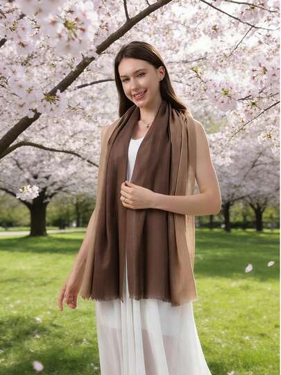 Spring New Gradient Color-Blocking Malaysian Style Foil Print Chiffon Scarf, Middle Eastern Sunscreen Silk Scarf, Beach Long Scarf