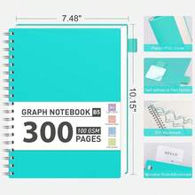 Graph Paper Notebook, 300 Pages Spiral Notebook Journal 7.6\ X 10\, B5 Large Grid Paper Notebook, 100gsm Thick Paper, Plastic Hardcover Journals For Schoolsss Engineering Math, Lake Blue - LakeBlue - View 5