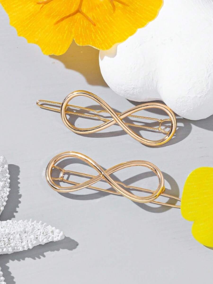 2pcs Fashionable Metal Hair Clips, Suitable For Everyday Wear - Gold - View 1