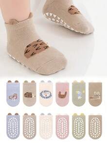 6 Pairs Kids/Babies Non-Slip Animal Design Socks With Ear Decoration, Comfortable & Seamless, Suitable For All Seasons - Multicolor - View 11