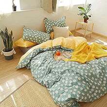 (AMYTCJ07-1T), Daisy Green Floral Duvet Cover Twin Cotton Girl Bedding Sets White Daisy Flower Print Comforter With 2 Pillowcases Garden Style Aesthetic Bedroom Collection Size Variant 3 - B#雛菊花卉 - 查看 7