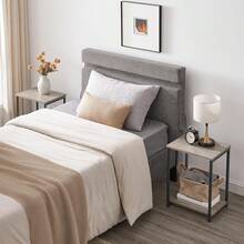 Mesas auxiliares, Juego de 2, Mesitas de Noche, con Estante de Almacenamiento, Marco de Acero, para Sala de Estar, Dormitorio, Estilo Industrial, Marrón Rústico y Negro MLET272B01 - Greige Brezo + Negro Clásico - Ver 9