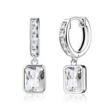 Bông tai dạng vòng vuông bằng bạc Sterling 925 đính đá Cubic Zirconia, kiểu dáng thanh lịch cổ điển, phù hợp để đeo hàng ngày, quà tặng sinh nhật. - Bạc - Xem 1