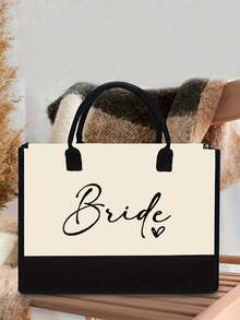 Bride Handbag And Cosmetic Bag Set, Bride Printed Zipper Cosmetic Bag, Personalized Bride Gift, Suitable For Wedding, Bridal Shower, Bachelorette Party, Engagement, Honeymoon, Gift For Best Friend, Bridal Memento - Multicolor - View 3