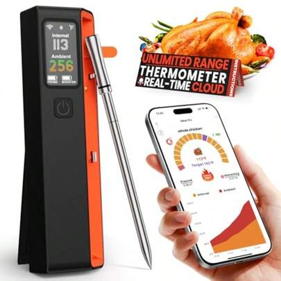Wireless Bluetooth Smart Meat Thermometer: ±0.5°F Accuracy 1 Probe With 6 Sensors - WiFi Digital Thermometer With LED Base NIST Certified Accuracy Long-Range For BBQ Grill Smoker Oven