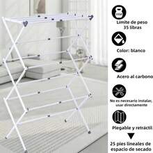 CYPNTendedero Plegable para Ropa de Acero Inoxidable: Tendedero Plegable Retractil3 Niveles Multifuncional de Tendederos Portatiles de Gran Capacidad Aplicable Interiores Exteriores Viajes BlancoFashion - blanco - Ver 5