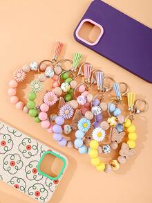 1pc Vintage Floral Daisy Beaded Keychain, Butterfly Decor, Cute Accessory For Daily Outfit - Multicolor - View 3