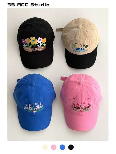 1pc Letter & Graphic Embroidered Wide Brim Flat Top Baseball Cap, Suitable For Spring/Summer Outdoor, Fashionable Hip Hop Sun Hat For Men