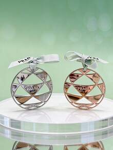 Prada Gold & Silver Hollow Circle Pendant Letter Ribbon Bag Charm, Fashion Commuter Bag Accessory, Exquisite Keychain, Elegant Gift Box Set - Silver - View 5