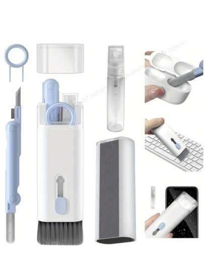Portable 7-In-1 Multi-Functional Computer Keyboard Cleaning Brush Set Bluetooth Headset Camera Mobile Phone Cleaning Dust Removal Tool Key Pull