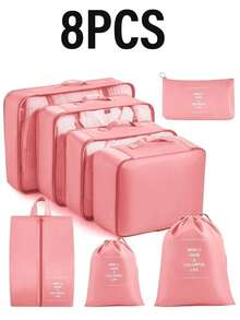 Set de 8 piezas Bolsa organizadora de viaje de gran capacidad, Cubos de embalaje de equipaje multifuncionales, Bolsas de compresión, Caja con contraseña portátil, Bolsas de almacenamiento de ropa a prueba de polvo y humedad, Bolsas de cosméticos, Organizador de baño, Artículos esenciales de viaje, Bolsa de viaje de vacaciones, Adecuado para organización de viajes, Almacenamiento en el hogar y el armario - Multicolor - Ver 17