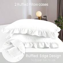3-Piece Ruffle Frilled Duvet Cover Set – Comfortable Bedding Set With Pillowcases, Secure Button Closure, Elegant Layered Ruffle Design Quilt Cover For Bedroom And Guest Room - Beige - View 8