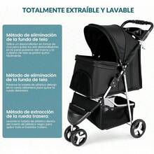 Carriola para Perro MTQ Carriola para Mascotas con Cesta de Alenamiento y Portavasos Carriola para Gatos con Función de Freno Carriola para Perritos Gato y Conejo Negro - Negro - - Ver 5