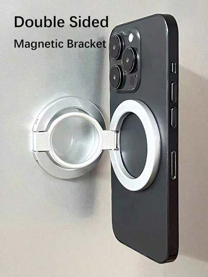 1pc Magnetic Ring Holder, 3-Stage Double-Sided Magnetic Absorption, Ultra-Light & Thin, Strong Magnetic Force, 360 °   Rotation, Foldable, Suitable For Any Wall Surface, Foldable Ring Phone Stand, Alloy Material, Portable & Universal, Desk Creative Design, Hands-Free, Applicable For Office, Kitchen, Bathroom, Bedside, Gym, Car, Etc.
