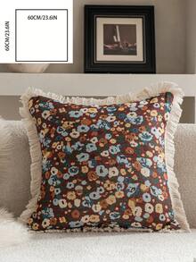 1 pieza Funda de cojín decorativa con estampado floral jacquard rosa, estilo vintage de granja, para decorar la sala de estar, el sofá, el dormitorio, el jardín, el exterior, el automóvil, adecuada para la decoración de otoño e invierno, la mesa de comedor, las fiestas y días festivos