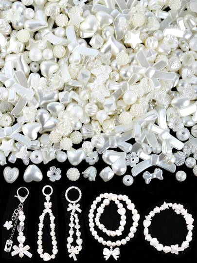 30/50/100g Blandade ABS Konstpärlor, Hjärtblomma Stjärnrosett Vita Pärlpärlor För Smyckestillverkning, DIY Armband Halsband Örhängen Nyckelringar Hantverk Tillbehör