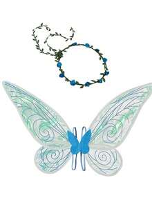 2pcs Angel Wings And Flower Headband Set, Shiny Fairy Butterfly Wings Costume For Girls, Angel Wings, Colorful Butterfly Wings, Angel, Elf Wings, Stage, Festival Party Decor Props, Polyester Butterfly Wings For Spring, Summer, Autumn And Winter, Exquisite Butterfly Crown - Multicolor - View 20