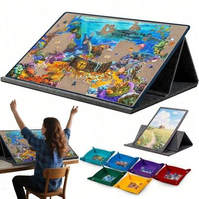 6-Tray Puzzle Organizer Mat With Stand & Cover – Portable Felt Board For 1000+ Piece Puzzles – Neat Storage Solution For Families & Serious Puzzlers – Ideal Holiday, Travel & Relaxation Gift