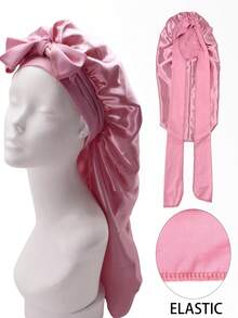 1pc Black Sleeping Cap, Women's Pink Elastic Drawstring Long Satin Silk Sleep Cap, Curl Hair Wrap, Long Hair, Braids, Dreadlocks, Curly Hair Silk Sleep Cap, Satin Bow Sleep Cap Sleep Bonnet - Multicolor 1pc - View 29