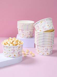 10pcs Rainbow Unicorn Party Disposable Paper Bowls, Suitable For Birthday Party Supplies, Rainbow Unicorn Party Paper Bowls Can Be Used As Popcorn Boxes, Ice Cream Cups And Other Food Containers, Unicorn Themed Birthday Disposable Tableware, Baby Shower Decorations, Pink Unicorn Party Decorations, Tabletop Decor, Kitchen Supplies, Party Gift Boxes, Unicorn Birthday Decorations - Rainbow Unicorn - View 4
