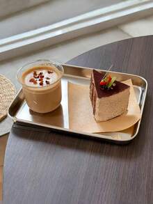 1pc Stainless Steel Rectangular Coffee Tray, 304 Stainless Steel Kitchen Coffee Shop Tray, Cake Dessert Plate, Dinner Plate, Dim Sum Tray, Courtyard Reception Plate - Silver - View 4