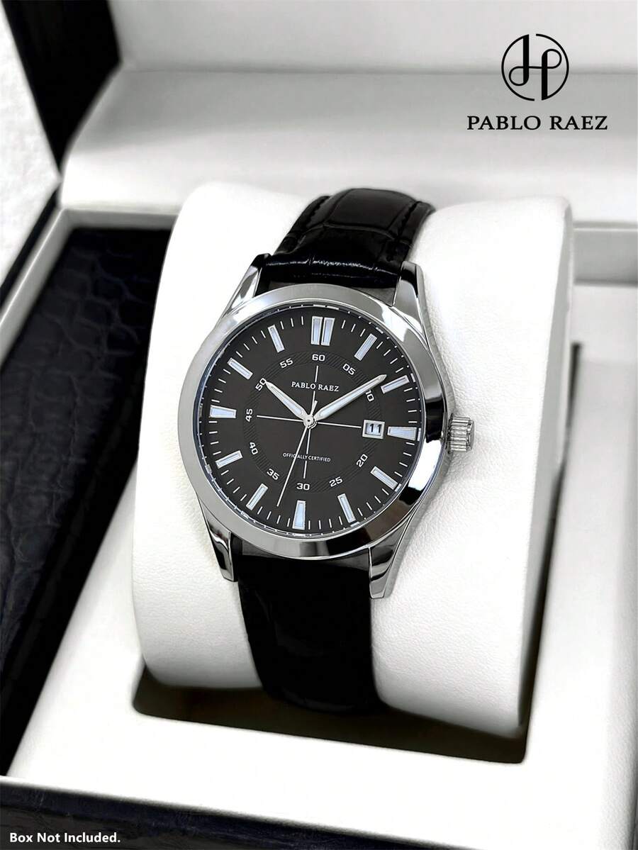 Pablo Raez 1pc Casual Man Watch Luminous Gentleman Wristwatch Stainless Steel Silver Luxury Black Soft & Comfortable Microfiber Leather Fashion Big Dial Quartz Clock Retro-Style For Man With Date 50M Waterproof Brand New Male Wristwatch Sports Casual Fashion Nice Gifts For Friend Or Family Father Presents Fit For Daily Life/Work/Party Decorations Dress Watch Birthday Gifts - 銀色 - 查看 1