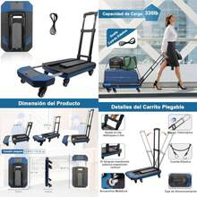 Carro de Mano Plegable con Plataforma, Carrito de Equipaje con 6 Ruedas de Manija Ajustable, Carritos para Compras con 2 Organizador & Cuerda Elástica para Hogar Viaje Mudanza Oficina 220lb(default) - Multicolor - Ver 1