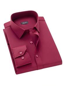 Men's Breathable, Non-Sticky Dress Shirt, Easy To Wash And Dry, Ideal For Work, Meetings, And Everyday Wear - 酒紅色 - 查看 5