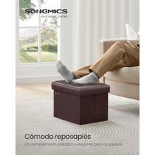SONGMICS Otomana de Almacenamiento Plegable Pequeña Taburete Reposapiés Reposapiés Cubo Cuero Sintético 12.2 x 16.1 x 12.2 Pulgadas Capacidad de 286 Libras para Sala de Estar Recámara - Marrn Castaño Marrón - Ver 3
