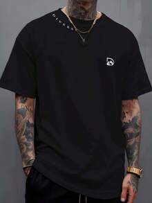 Manfinity Diverse T-Shirt With Collar, 100% Cotton Streetwear - 黑色 - 查看 1