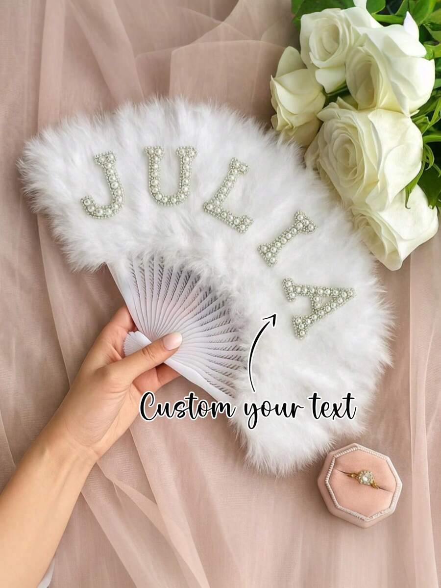 1PC Personalized Feather Fan,Custom Name Bridesmaid Gift,Wedding Party Gift,Boho Bride Squad Gift,Handmade Wedding Fan,Bridal Shower Gift