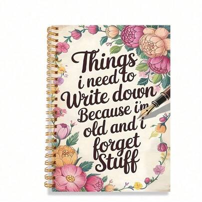 1本幽默螺旋笔记本 - “因为我老了，记性不好，所以需要记下来的事” - 花卉设计，郁金香和罂粟花艺术日记本，复古钢笔，每日笔记和清单，100页，5.5x8.3英寸，非常适合办公室、学校或个人使用，笔记本和日记本