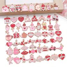 少女粉色情人节饰品，20/30/50/60 件珐琅心形玫瑰 LOVE 字母吊坠，可用于 DIY 耳环和项链。 - 粉紅色 - 查看 8