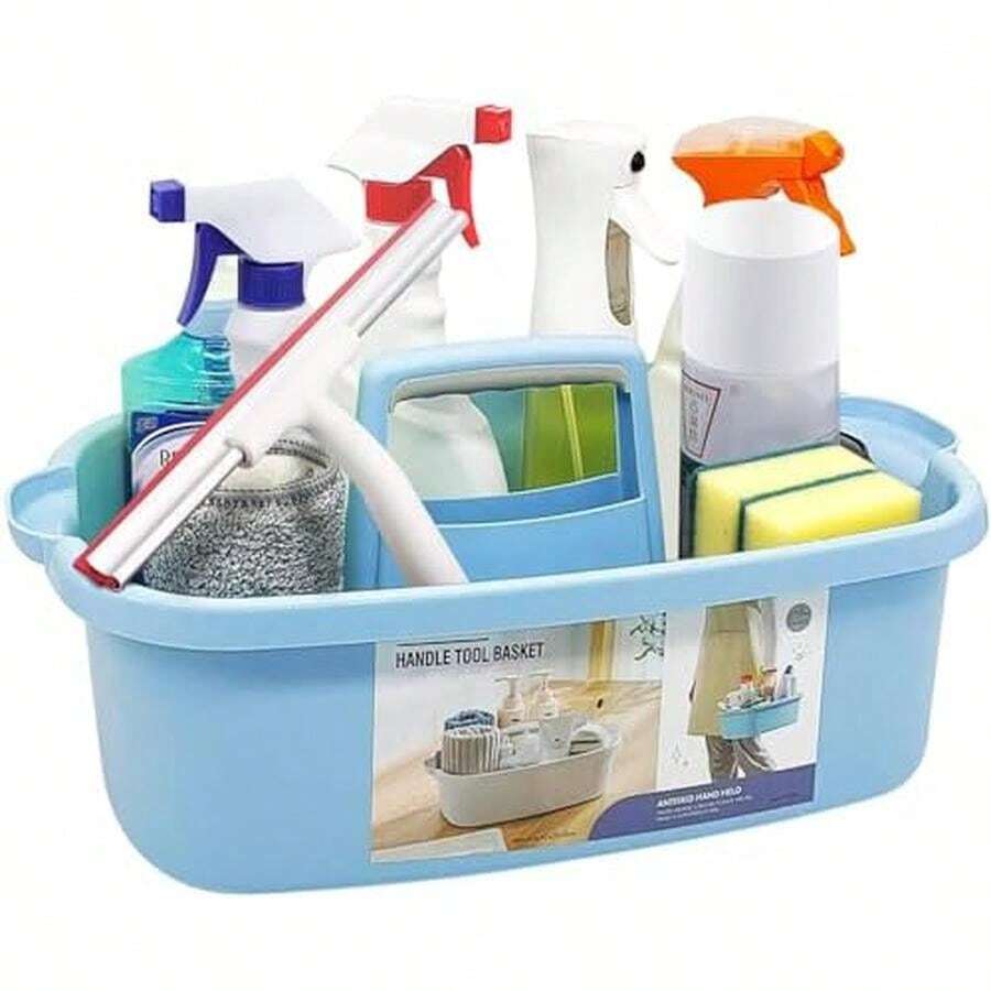 Cesta Grande de Almacenamiento para Ducha, Organizador de Suministros de Limpieza Con Asa, Cesta de Almacenamiento de Plástico, Organizador Portátil para Herramientas de Baño, Recámara, Cocina - Azul - Ver 1