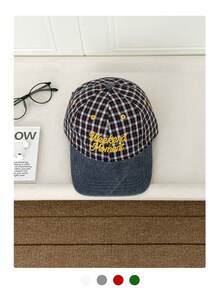 软顶复古字母格子帽，女士薄檐遮阳五片帽，街头嘻哈棒球帽，格子棒球帽，美式英伦学院风，男女通用大号头围遮阳运动按扣帽 - 字母棒球帽 - 查看 14