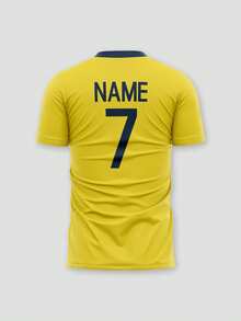 1pc Custom Villarreal Style Soccer Jersey, Featuring Yellow Patch Design With Complete Graphics. Comfortable For Sports, Watching Games Or Social Events. Summer - Ginger - View 4
