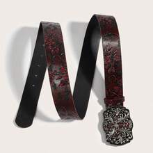 1条男士西部牛仔复古十字压纹深红色腰带，适合休闲穿着，复古风格，可作为男友/丈夫/父亲/爸爸礼物，日常佩戴，时尚百搭，适合青少年、户外活动、度假、运动、旅行、街头风格、毕业礼物、生日礼物等。 - 深紅色十字架 - 查看 3