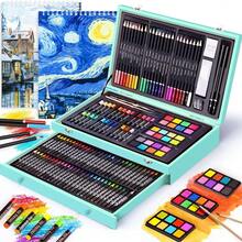 145 Piece Deluxe Art Set With 2 X 50 Sheet Drawing Pad, Art Supplies Wooden Art Box, Drawing Painting Kit With Crayons, Oil Pastels, Colored Pencils, Creative Gift Box For Adults Artist Beginners - 藍色 - 查看 8