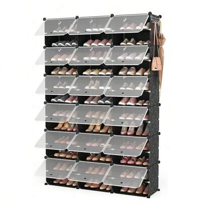 12-Tier Portable 72 Pair Shoe Rack Organizer 36 Grids Tower Shelf Storage Cabinet Stand Expandable For Heels, Boots, Slippers, Black/White