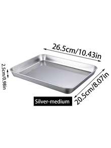 1pc Stainless Steel Rectangular Coffee Tray, 304 Stainless Steel Kitchen Coffee Shop Tray, Cake Dessert Plate, Dinner Plate, Dim Sum Tray, Courtyard Reception Plate - Silver - View 13