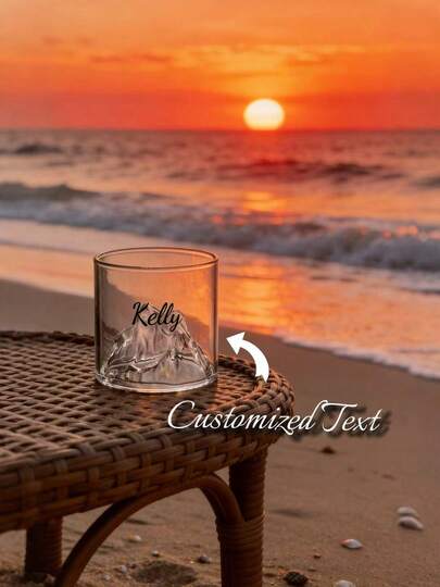 1pc Personalized Custom Text Retro Japanese Style Mountain View Whiskey Glass, Customizable Text, Aesthetic Glass, Cocktail Glass, Coffee Glass, Milk Glass, Water Glass, Transparent Glass, Cocktail Beer Glass, Glass Glass, Tableware And Kitchenware, Tasting The Art Of Japanese Whiskey Glass, Mountain View Viewing Cup Base Glass