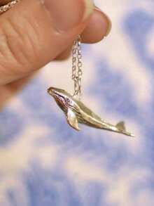 1pc Popular Women Fashionable Beach & Ocean Theme Personalized Shark Natural Stone Pendant Necklace, Ideal Gift For Wedding, Engagement Party, Halloween - Bạc - Xem 11