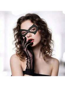 2pcs Black Mask, Black Eye Mask, Black Half Cat Eye Leather Mask, Suitable For Adult Women, Superhero Eye Mask Costume Accessory, Leather Material, Suitable For Halloween Costume - Black - View 6