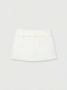 Women's Solid Color Zipper Waist Belt Skirt Pants - 米色 - 查看 3