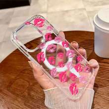 Kiss Marks Mobile Phone Case, Designed With Vibrant Pink And Red Lip Print Design, Suitable For IPhone 16, 15, 14, 13, 12 And 11 Pro Models, Made Of TPU Material, And Provides Shockproof Protection. Perfect For Family, Friends, Children, Birthdays, Spring, Holidays, Boyfriends, Girlfriends, And Valentine's Day Gifts. - 透明CZ11 - 查看 3