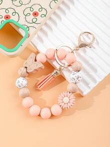 1pc Vintage Floral Daisy Beaded Keychain, Butterfly Decor, Cute Accessory For Daily Outfit - Multicolor - View 14