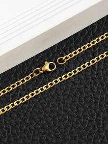 1pc Fashionable Classic Gold Stainless Steel Chain Necklace, Street Style Jewelry, Unisex, Party/Festival Gift Accessory - Gold - View 5